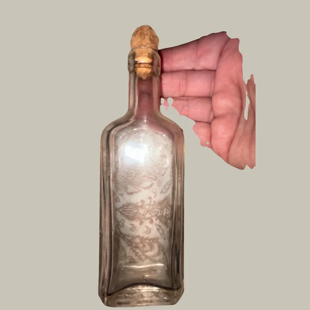 Vintage Clear Glass Apothecary Bottle with Cork Stopper Rectangular Bud Vase